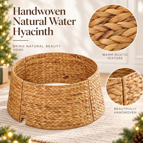 YCICI 24 Inch Woven Water Hyacinth Christmas Tree Collar Rustic Farmhouse Tree Stand Cover