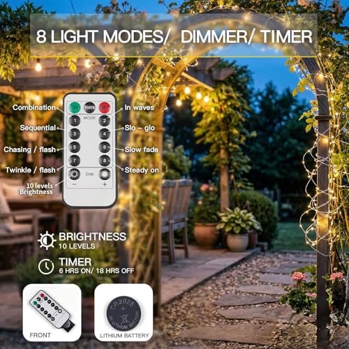 Suddus 33ft 100 LED Battery Operated Fairy Lights with Remote