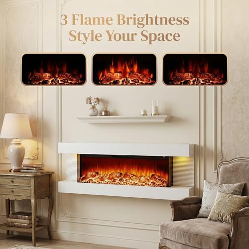 50-Inch 3-Sided Wall Mount Electric Fireplace with LED Lights and Heater