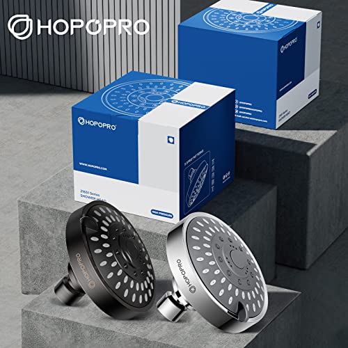 HOPOPRO 5-Mode High Pressure Shower Head - 4 Inch Chrome Fixed Showerhead