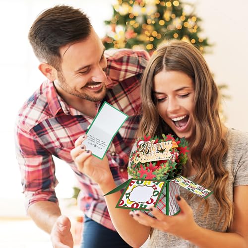Giiffu 4-Pack Pop Up Christmas Cards with Envelopes & Gift Card Holder