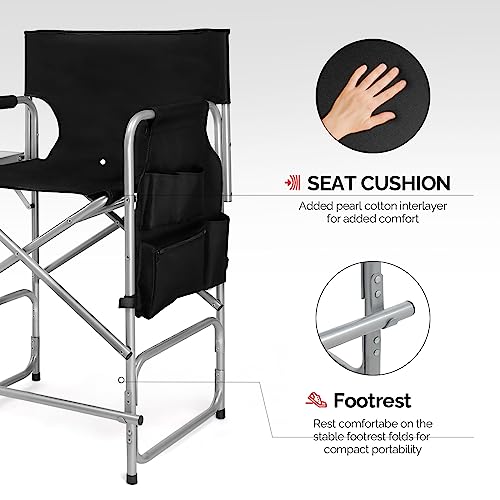 Folding Director's Chair with Side Table and Footrest, 300 lbs Capacity