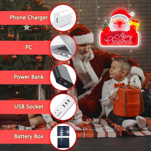 Multicolor Santa Claus Neon Sign Dimmable Christmas Lights with Battery Box