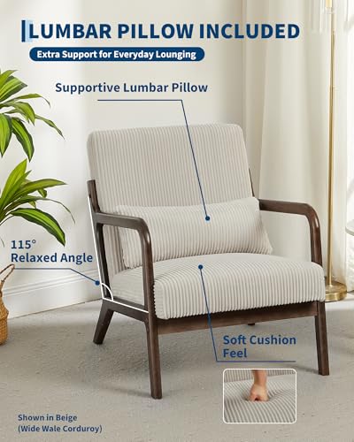 Mid-Century Modern Sherpa Accent Chair with Lumbar Pillow