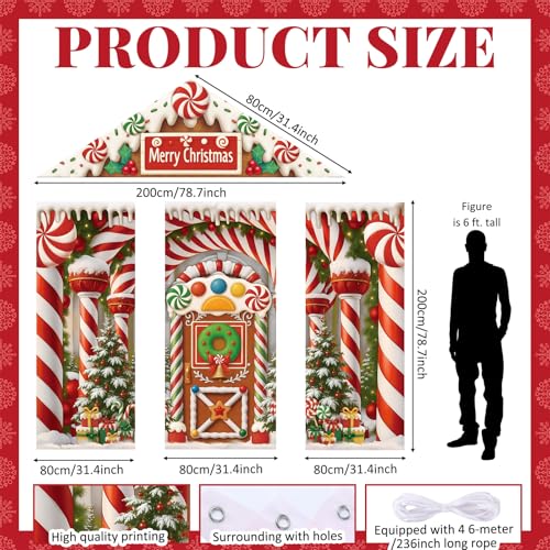 Christmas Gingerbread House Door Cover Decorations Set - Indoor & Outdoor Holiday Decor