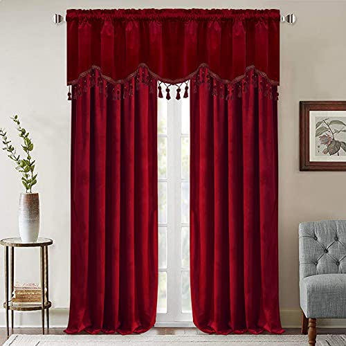 StangH Red Velvet Valances with Tassels 52x18 Inch, Pack of 2, Home Decor