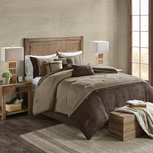 Faux Suede Queen Comforter Set with Bed Skirt - 7pc Rustic Bedding