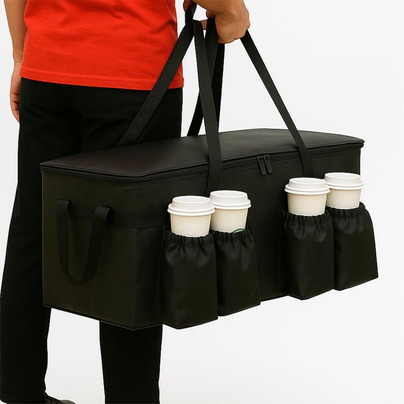 musbus 1Insulated Food Delivery Bag with Cup Holders/Drink Carriers Premium XXL, Great for Beverages, Grocery, Pizza, Commercial Quality Hot & Cold, Black (014)
