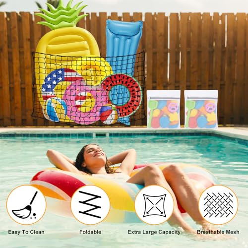 Extra Large Pool Toy Storage Net - 71"x47" Mesh Organizer with Hooks