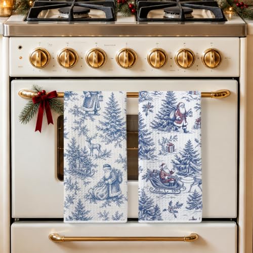 XFN 2 Pcs Christmas Santa Kitchen Towels - Chinoiserie Holiday Decor, Multi 0880