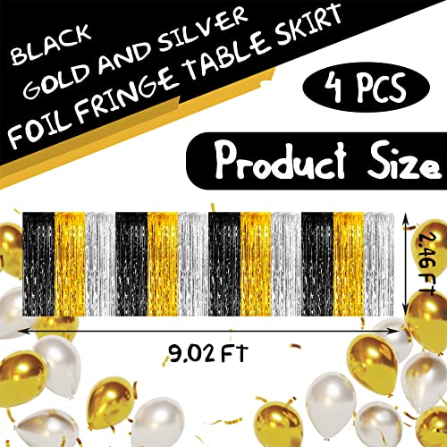 Gold Silver Black Metallic Foil Fringe Tinsel Table Skirts 4 Pack 29x108 Inch Party Decor