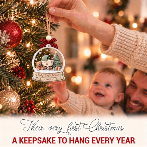 Baby's First Christmas Snow Globe Ornament 2026 - Keepsake, Wooden & Acrylic