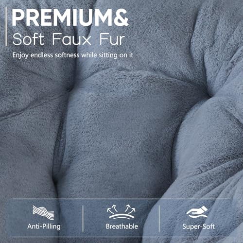 Oversized Faux Fur Saucer Chair, Folding Lounge Chair with Metal Frame
