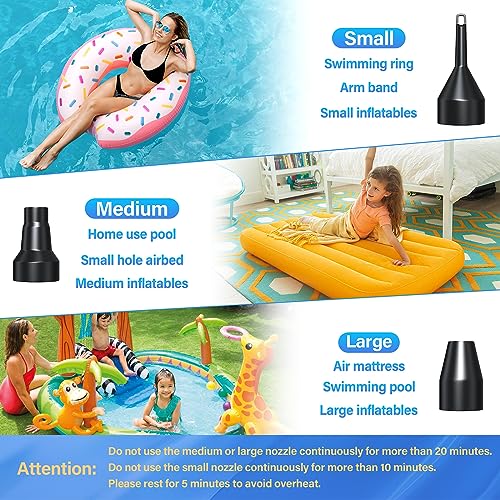 Electric Air Pump for Inflatables - 110V AC/12V DC, 50W with 3 Nozzles
