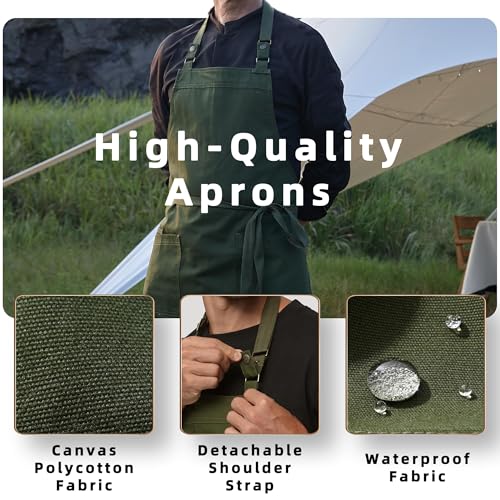 Waterproof Canvas Kitchen Apron with Pockets - Adjustable BBQ Grill Apron