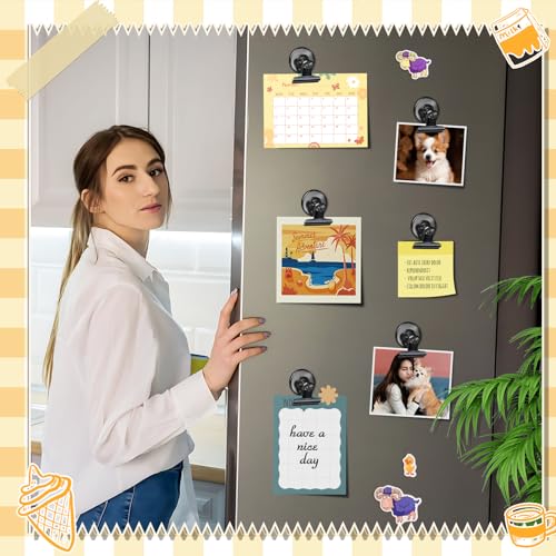Heavy Duty Magnetic Clips (12 Pack) - Scratch-Safe Refrigerator Magnets, Black