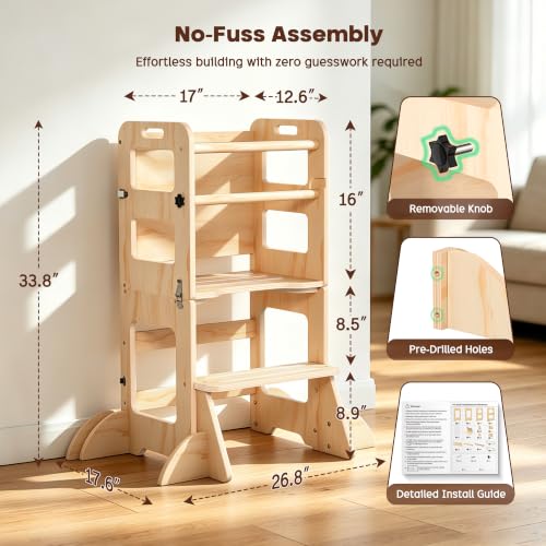 SeLucky 4-in-1 Toddler Learning Tower with Whiteboard & Safety Features
