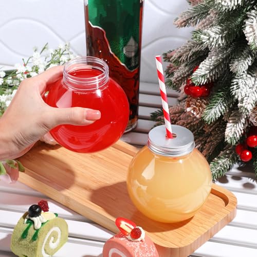 Yaomiao 12 Pcs 10oz Mini Fish Bowl Cups with Lids & Red Straws, Clear 300ml