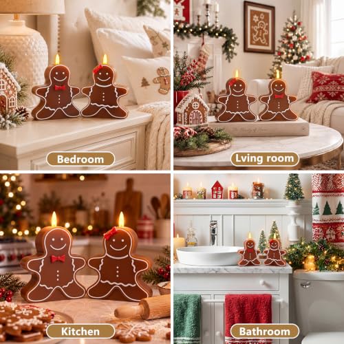 2 Pcs Christmas Gingerbread Flameless Candles Real Wax Holiday Decor