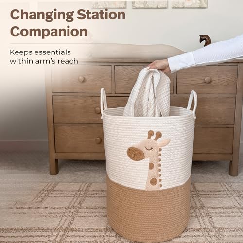 Giraffe Woven Rope Baby Laundry Basket - 20x15 Inch Nursery Hamper