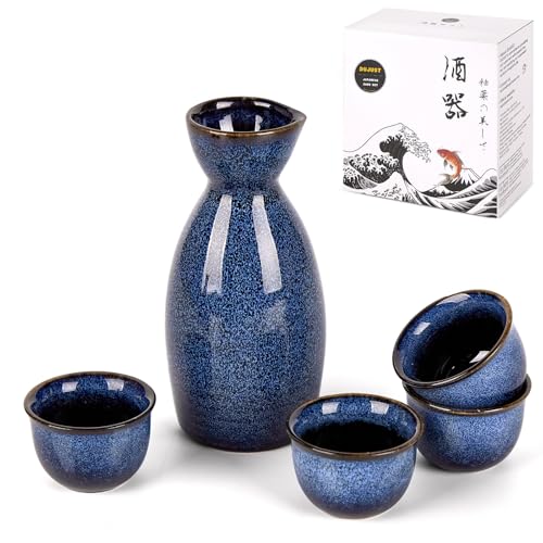Simple Japanese Sake Set for 4 - Dark Blue | Kiln-Glazed Porcelain Gift Set