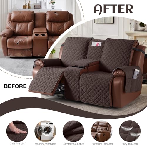 Waterproof Loveseat Recliner Cover with Console, Anti-Slip Protector