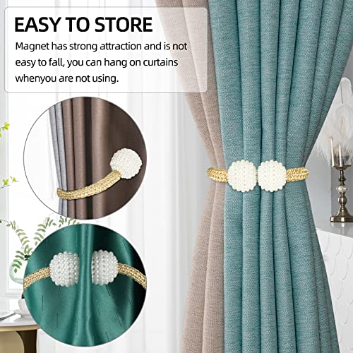 8 Pack Magnetic Curtain Tiebacks with Pearls, Gold Drape Holdbacks