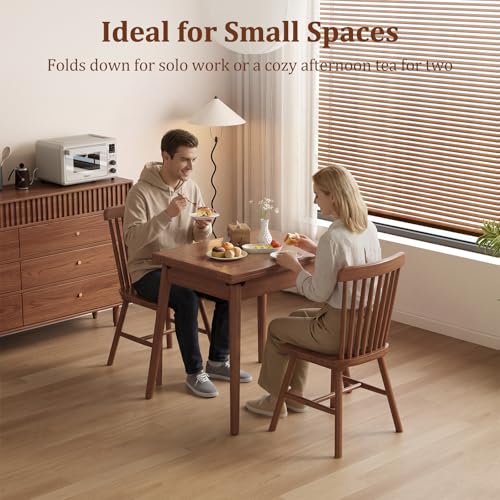 Solid Wood Expandable Dining Table for Small Spaces, 23.6" to 47.2" Walnut