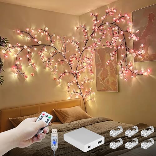144 LED Pink Cherry Blossom Vine String Lights with Remote & Timer, 7.55ft