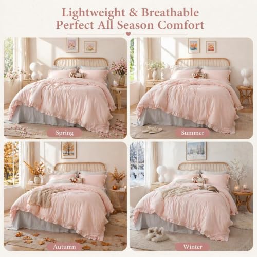 Blush Pink Queen Comforter Set - Soft Microfiber Bedding with Ruffles