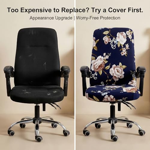 Stretch Office Chair Cover - High Back Slipcover, Peony, Large