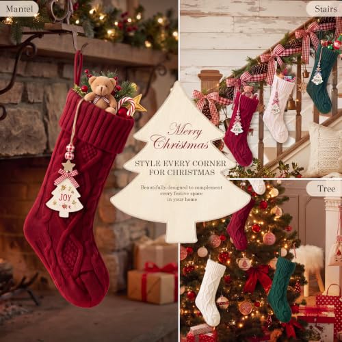 18-Inch Personalized Christmas Stockings 6-Pack with Name Tags - Red/Green/White Knit