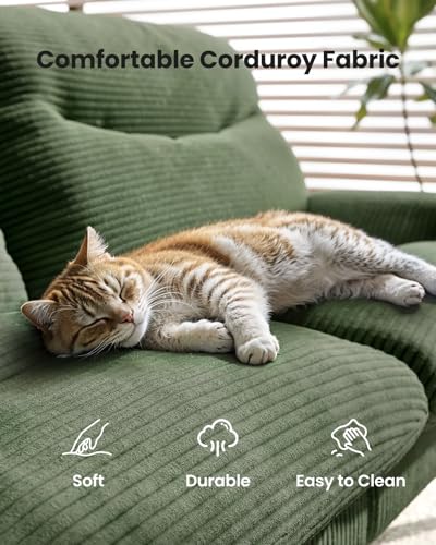 Amada 66-Inch Convertible Corduroy Futon Sofa Bed — Green, Small Space Friendly