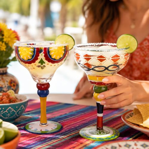 ZAVOOS Set of 2 Medium 10 Oz Margarita Glasses - Hand-Blown, Elegant Mexican Design