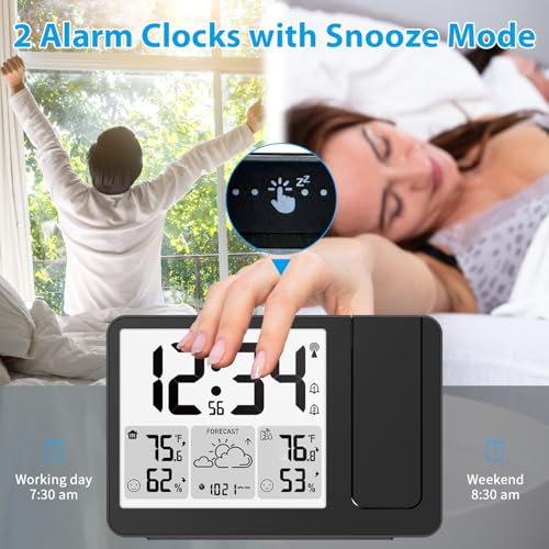 Atomic Projection Alarm Clock with Indoor Outdoor Temperature and Humidity