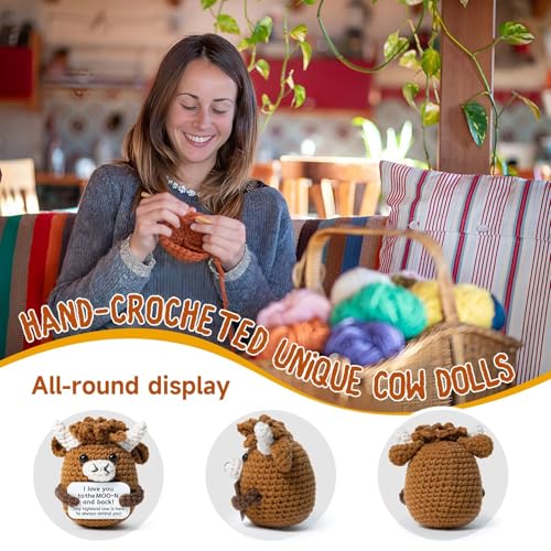 Mini Crochet Highland Cow Plushie Desk Decor with Message Card