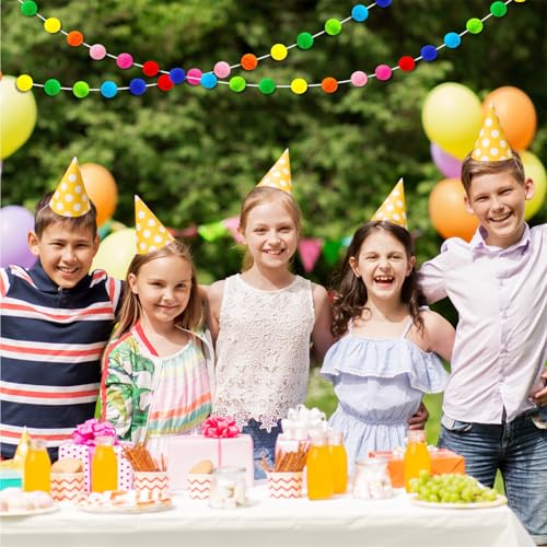 4-Pack Rainbow Pom Pom Garland, 33ft Felt Ball Banner for Party Decor