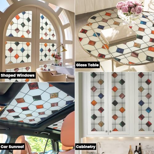 Frosted Geometric Stained Glass Window Film - 17.7in x 78.7in