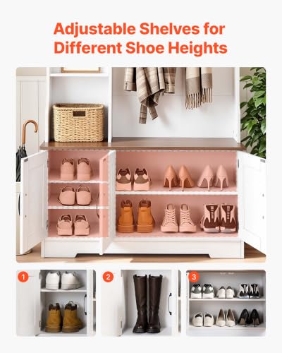 39-Inch Hall Tree with Bench and Shoe Storage, Entryway Coat Rack with LED Light