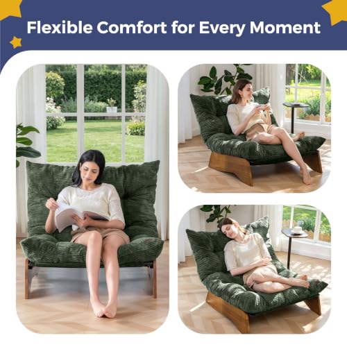 3-Position Adjustable Floor Chair with Tufted Cushion, Dark Green
