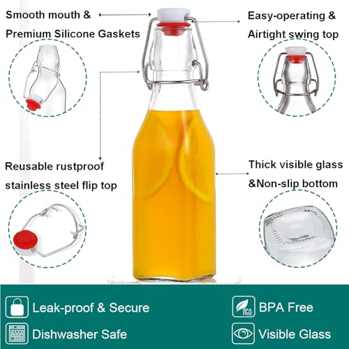 Swing Top Glass Bottles 8 oz Airtight Lids 9 Pack for Home Brewing and Fermentation