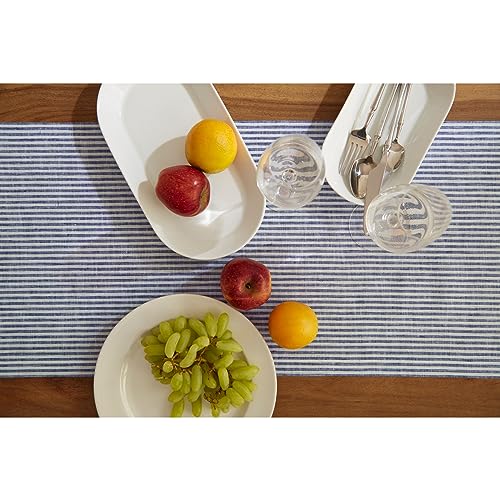 Solino Home 100% Pure Linen Table Runner Navy & White Stripe 14 x 90 in (Navy & White)