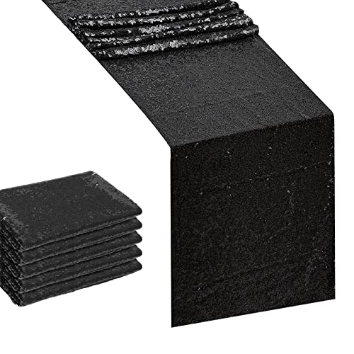 12x72 Inch Black Sequin Table Runner 6PCS for Weddings Party and Events