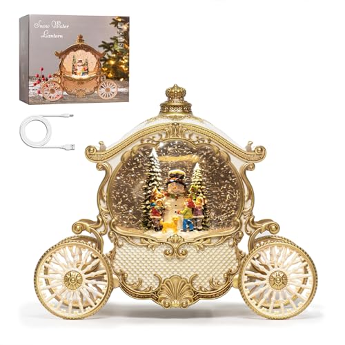 Musical Christmas Carriage Snow Globe Lantern with LED Light & Glitter