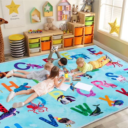 Alphabet Classroom Rug, 3x5 Non-Slip Washable Carpet for Kids Playroom