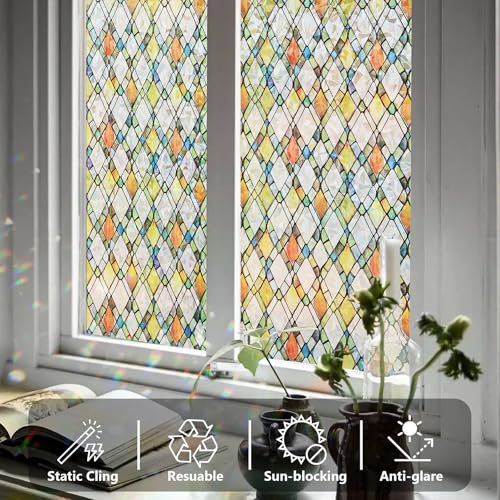 Stained Glass Window Privacy Film - 17.5" x 78.7" Rainbow