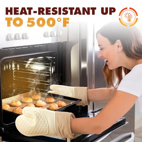 Silicone Oven Mitts, Waterproof Heat Resistant Kitchen Gloves (2 PCS)