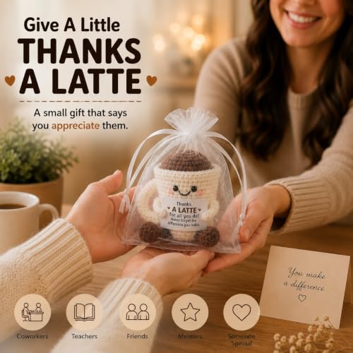 Latte Crochet Coffee Cup Plush Gift for Anniversary & Birthday - ALLEN ADMONDS Latte Variation
