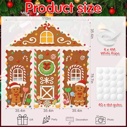 Christmas Gingerbread House Door Cover Decorations Set - Holiday Party Backdrop