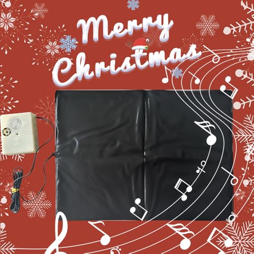 Christmas Musical Doormat with Sound Activation - Orange/Black Holiday Decor, Indoor/Outdoor Durable Faux Leather, 13.4x9.6 Inches